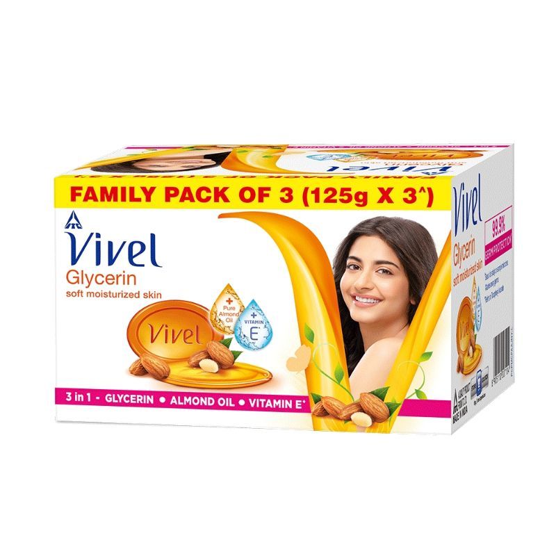 Vivel Glycerin Bathing Bar Soap For Soft Moisturized Skin (Pack of 3), 375g Buy at Indicrest