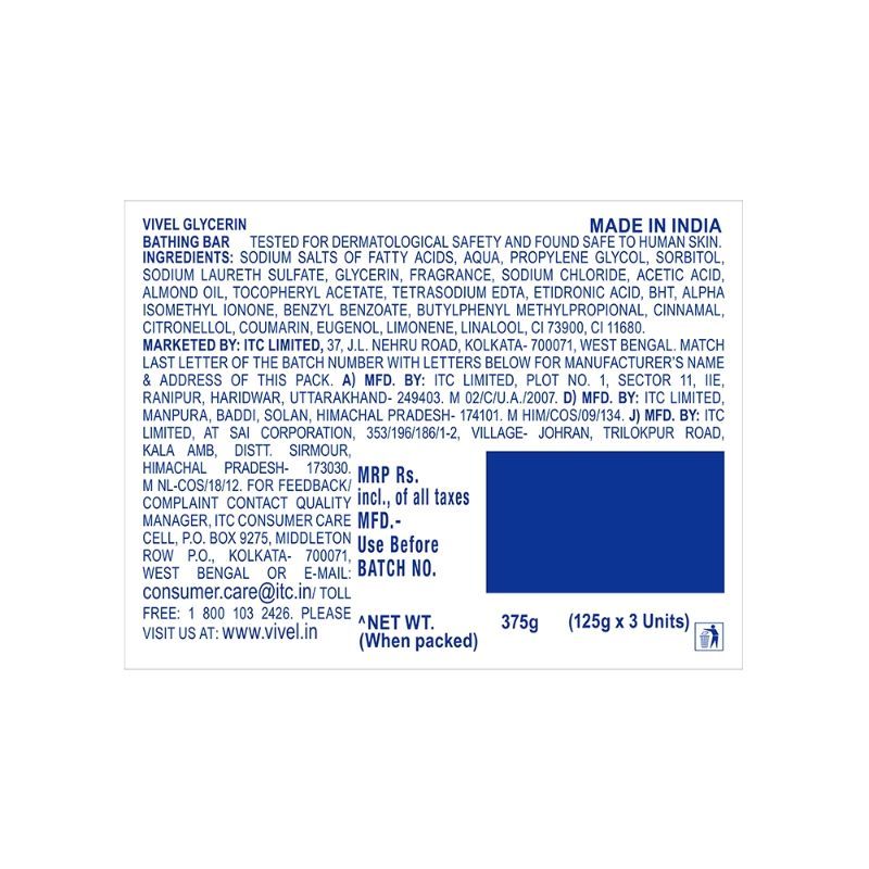 Vivel Glycerin Bathing Bar Soap For Soft Moisturized Skin (Pack of 3), 375g Buy at Indicrest Image 8