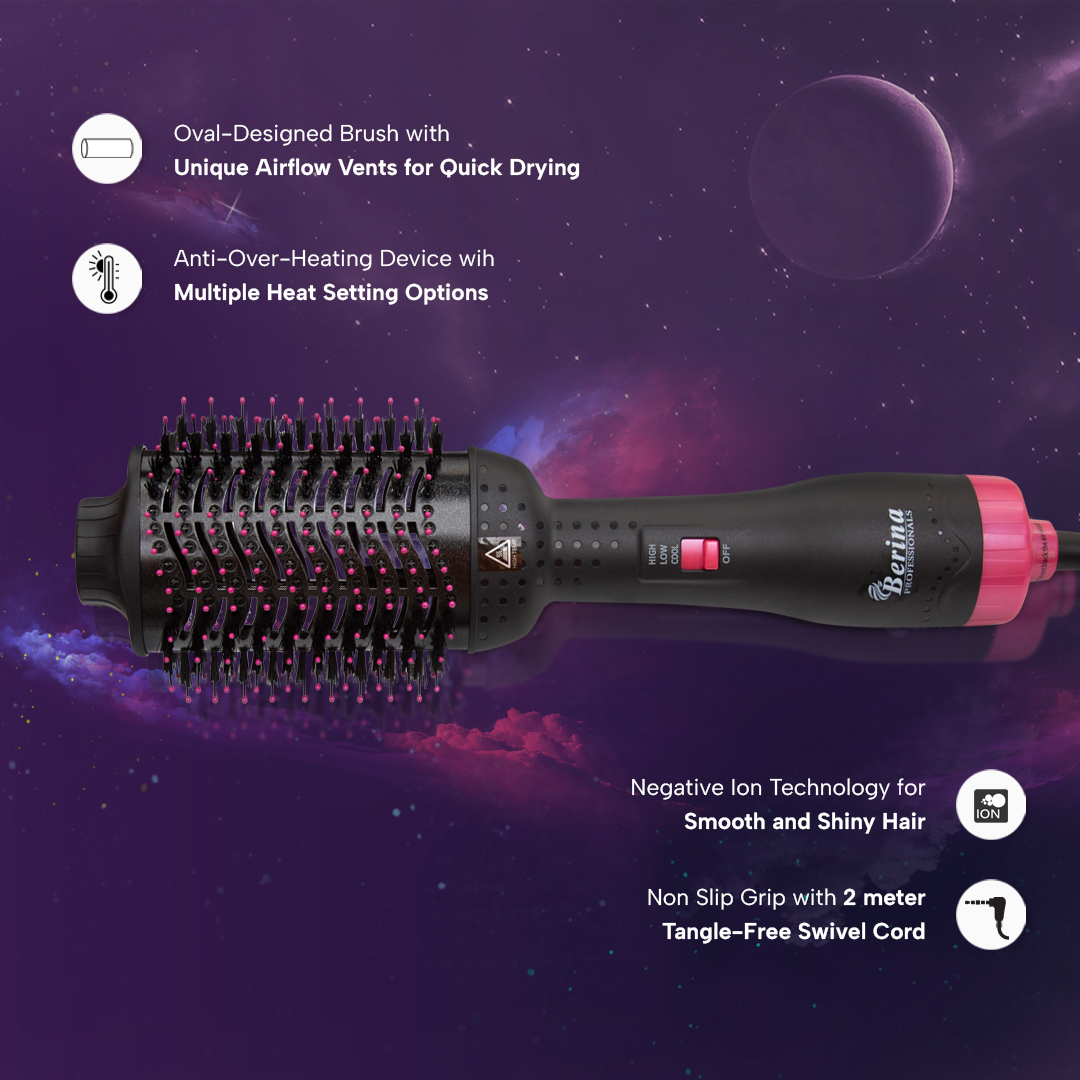 Berina Professional Salon One-Step Dryer & Volumizer HY-036 | Blow Dry, Style & Add Volume in One Step, HY-036