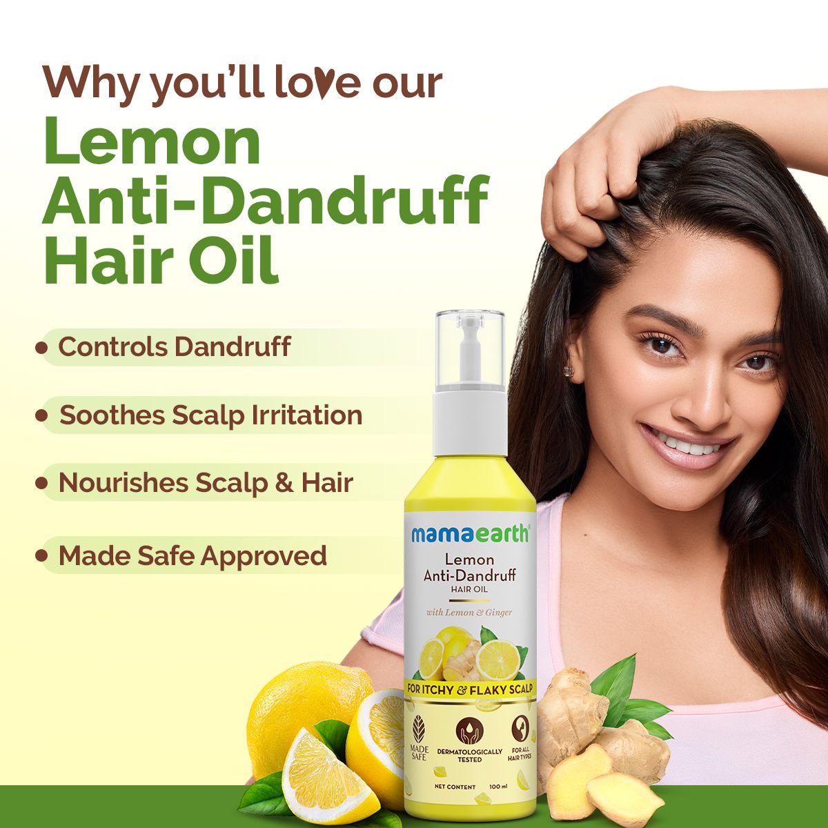 Mamaearth Lemon Anti-Dandruff Hair Oil with Lemon & Ginger for Dandruff & Itch-Free Scalp, 100ml - Image 2 - Buy from Indicrest