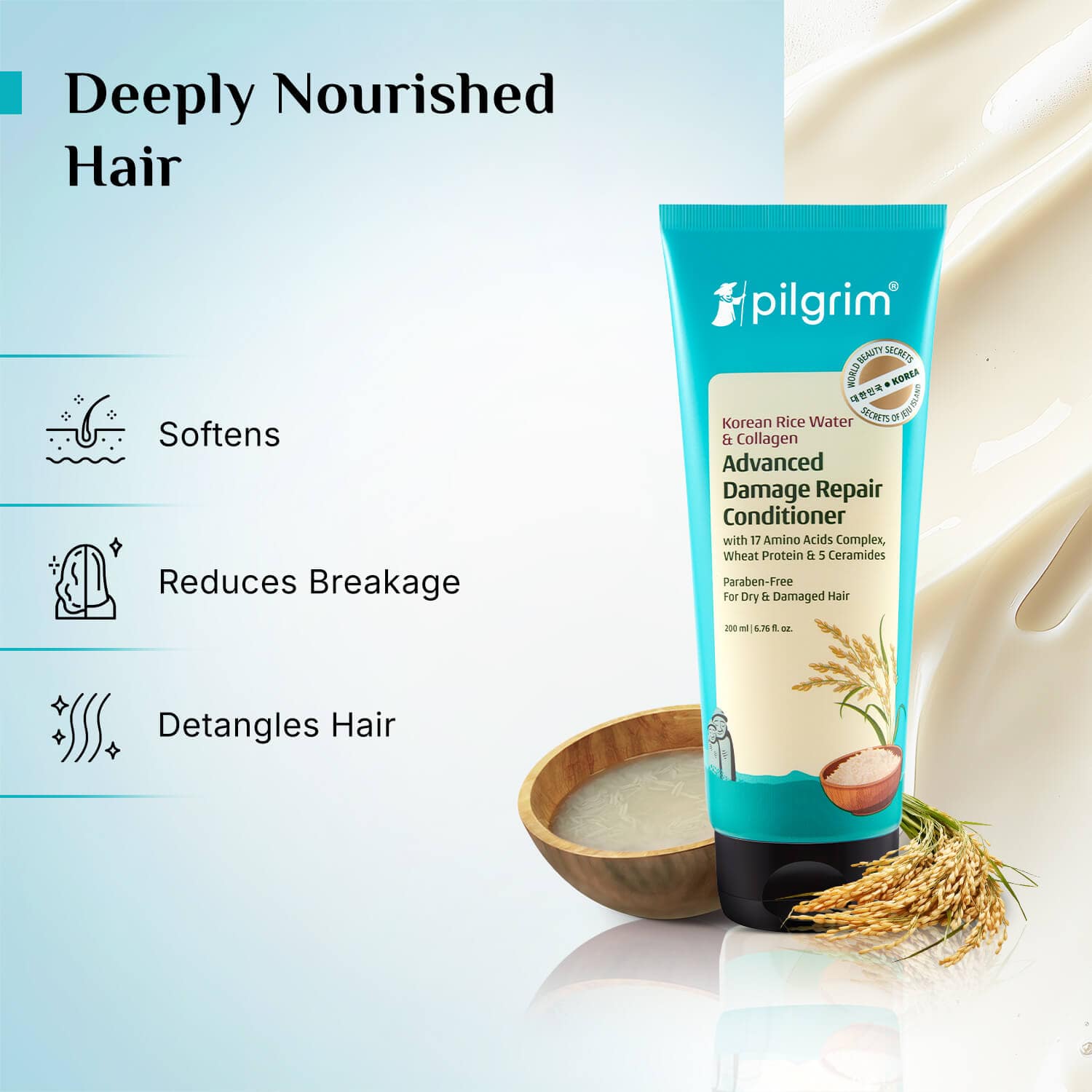 Pilgrim Korean Rice Water & Collagen Advanced Damage Repair Conditioner, 200ml - Image 2 - Buy from Indicrest