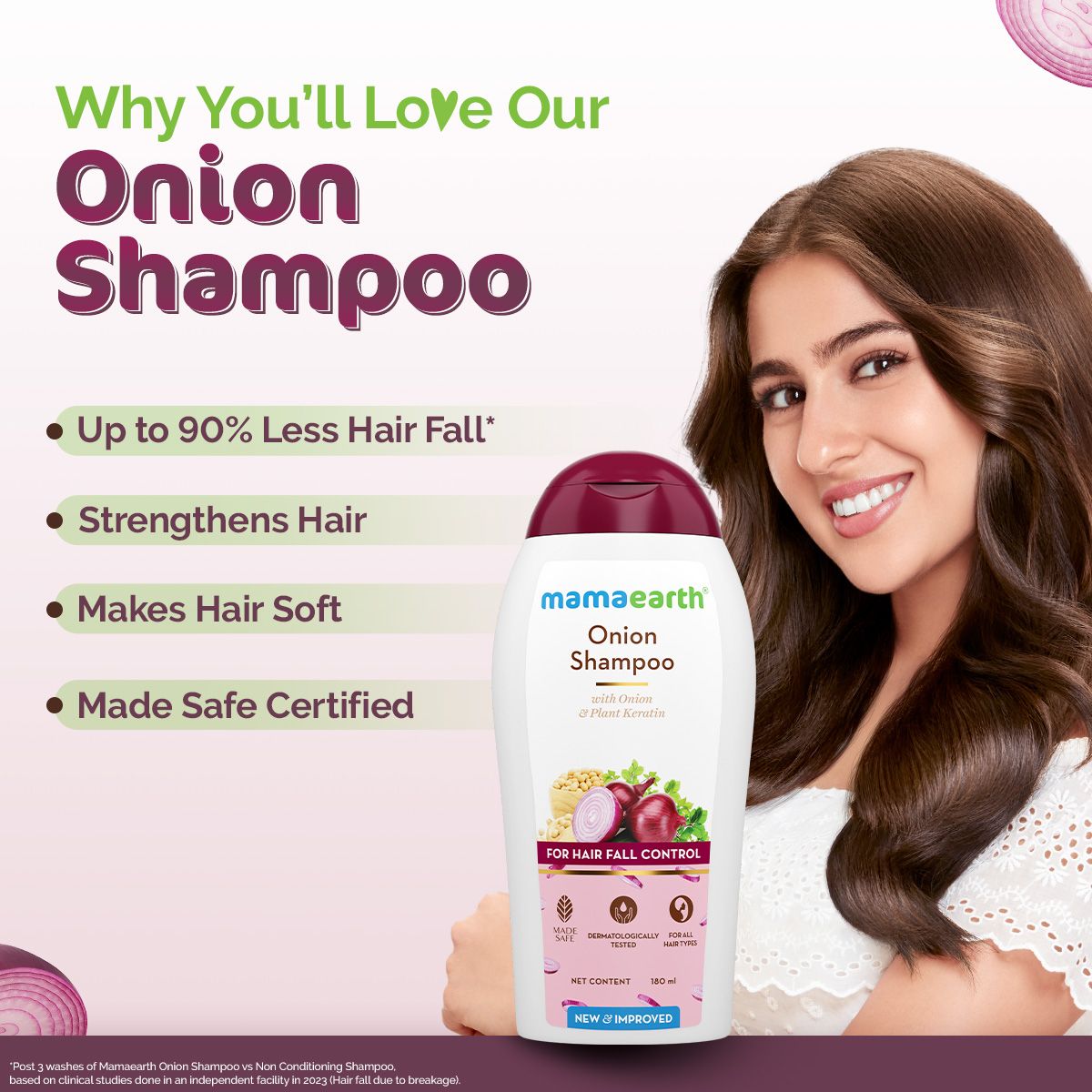 Mamaearth Onion Shampoo for Hair Fall Control & Hair Growth with Onion & Plant Keratin, 180 ml - Image 2 - Buy from Indicrest