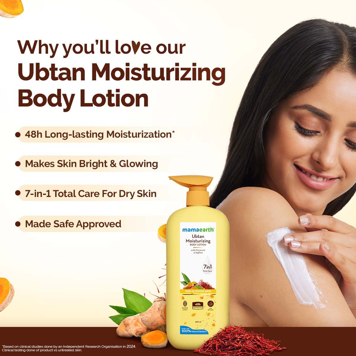 Mamaearth Ubtan Moisturizing Body Lotion with Turmeric & Saffron for Glowing Skin, Pack of 2 X 400ml - Image 2 - Buy from Indicrest