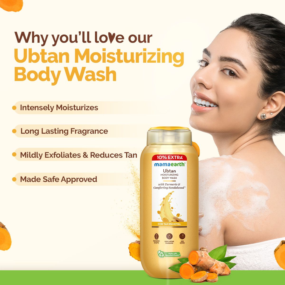 Mamaearth Ubtan Moisturizing Body Wash with Turmeric & Saffron for Tan Removal, 250ml + 25 ml Extra - Image 2 - Buy from Indicrest