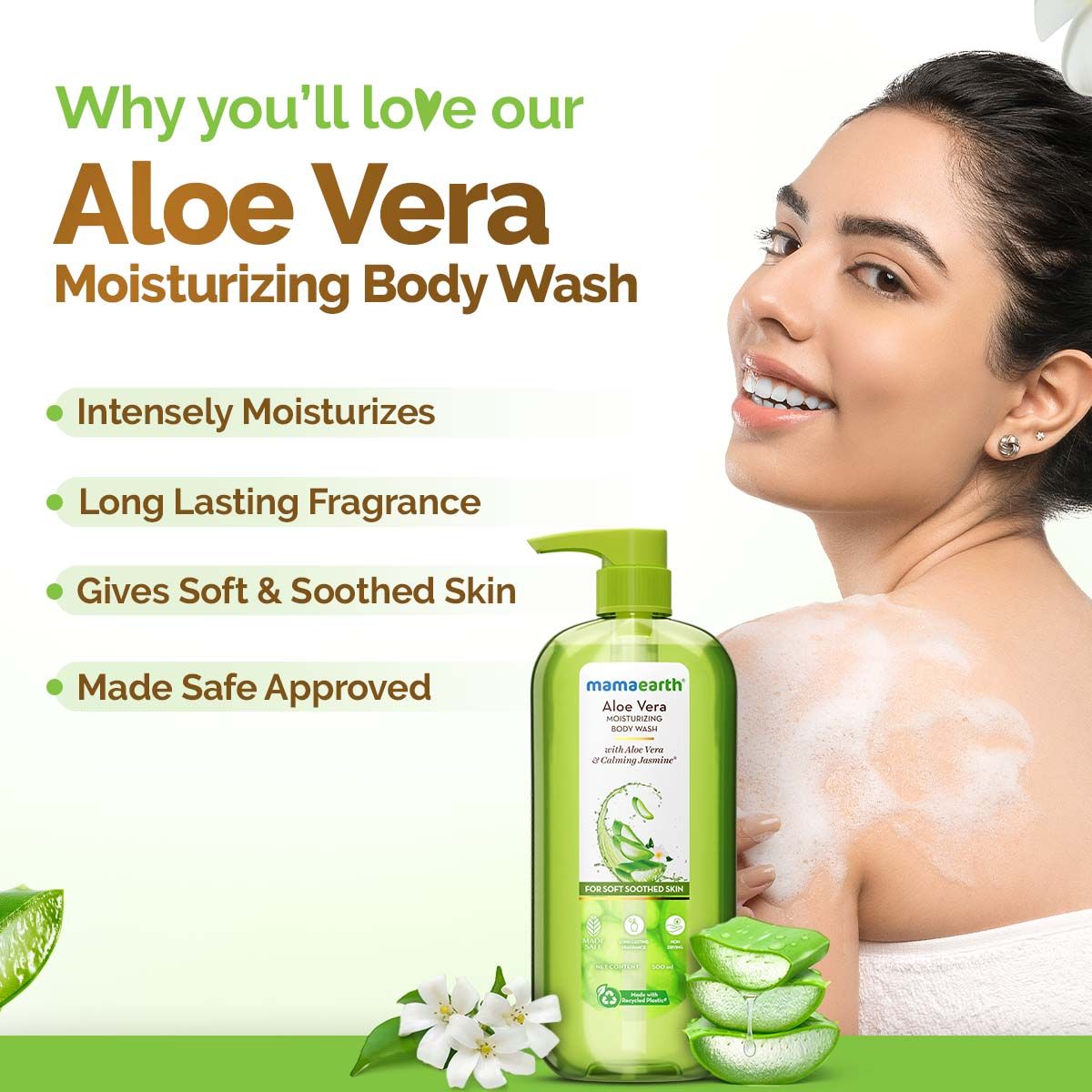 Mamaearth Aloe Vera Moisturizing Body Wash with Aloe Vera & Calming Jasmine For Soft & Soothed Skin 500 ml - Image 2 - Buy from Indicrest
