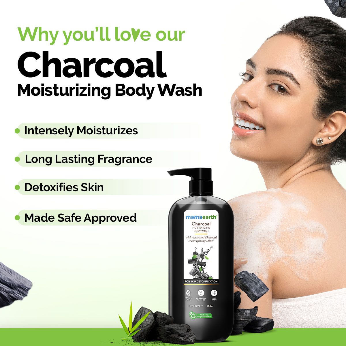 Mamaearth Charcoal Moisturizing Body Wash with Activated Charcoal & Energizing Mint for Skin Detoxification, 500ml - Image 2 - Buy from Indicrest