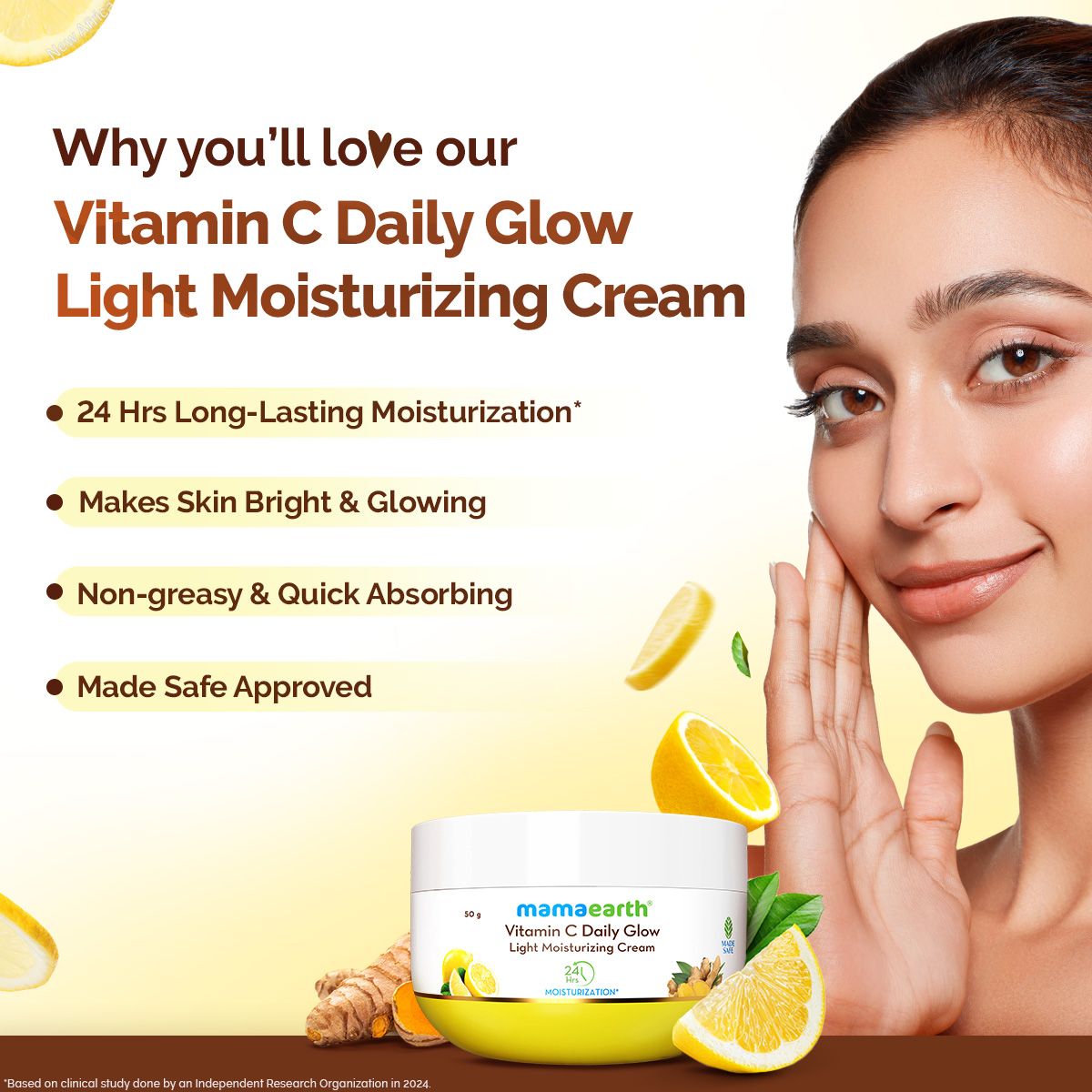 Mamaearth Vitamin C Daily Glow Light Moisturizing Cream with Turmeric & Vitamin C for Skin Brightening, 50g - Image 2 - Buy from Indicrest