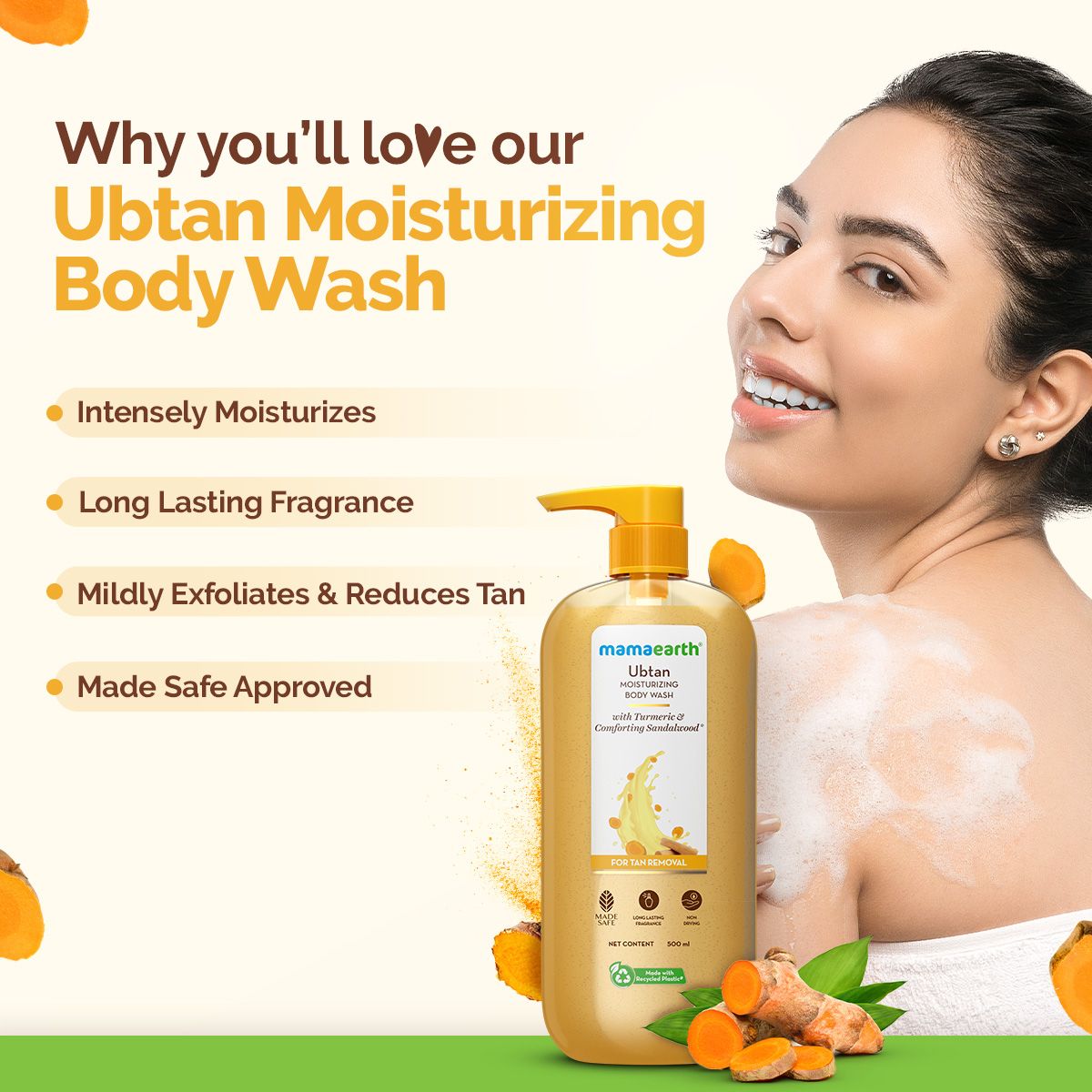 Mamaearth Ubtan Moisturizing Body Wash with Turmeric & Saffron for Tan Removal, 500ml - Image 2 - Buy from Indicrest