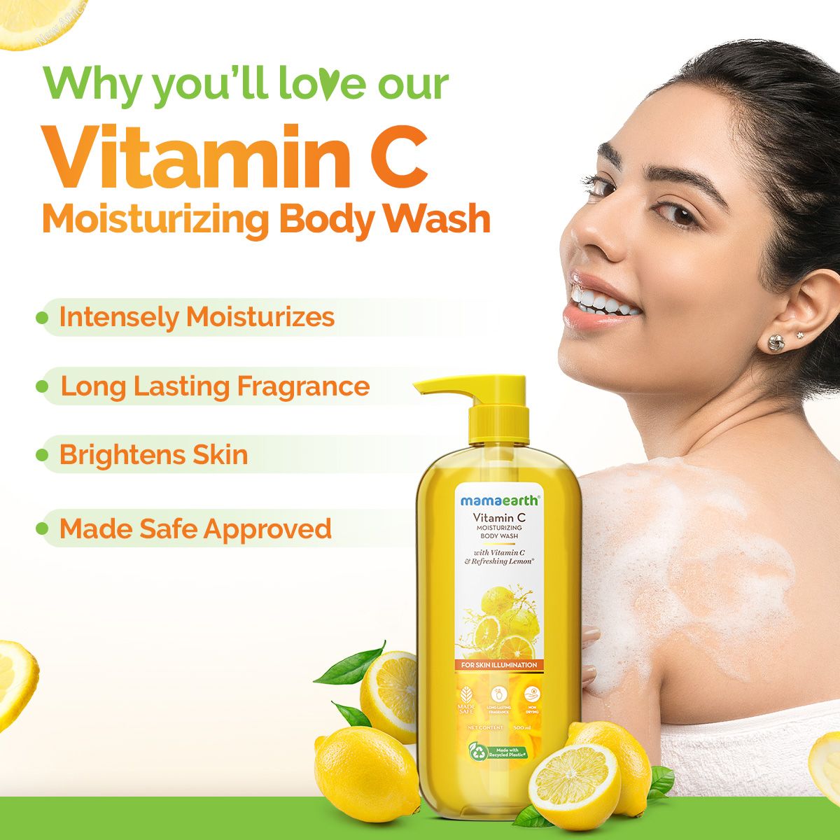 Mamaearth Vitamin C Moisturizing Body Wash with Vitamin C & Refreshing Lemon for Skin Illumination, 500ml - Image 2 - Buy from Indicrest