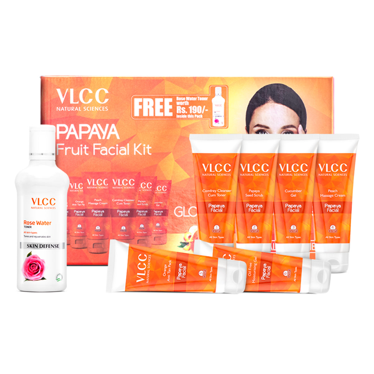 VLCC Papaya Fruit and Diamond Facial Kit with Free Rose Water Toner - Image 10 - Buy from Indicrest