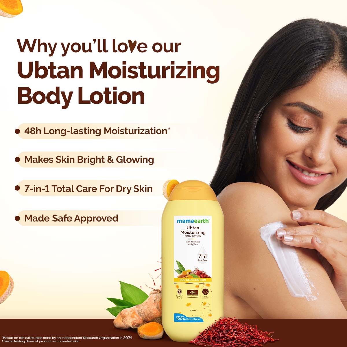 Mamaearth Ubtan Moisturizing Body Lotion with Turmeric & Saffron for Glowing Skin, Pack of 2 X 200ml - Image 2 - Buy from Indicrest