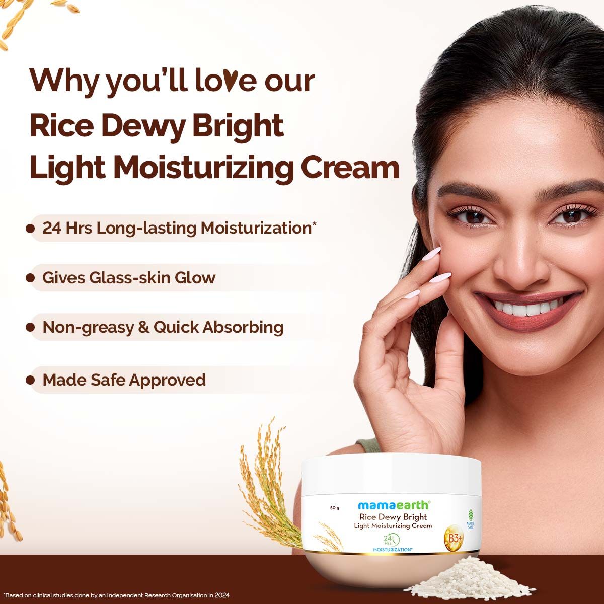 Mamaearth Rice Dewy Bright Light Moisturizing Cream with Rice Water & Niacinamide for Glass-Skin, 50g - Image 2 - Buy from Indicrest