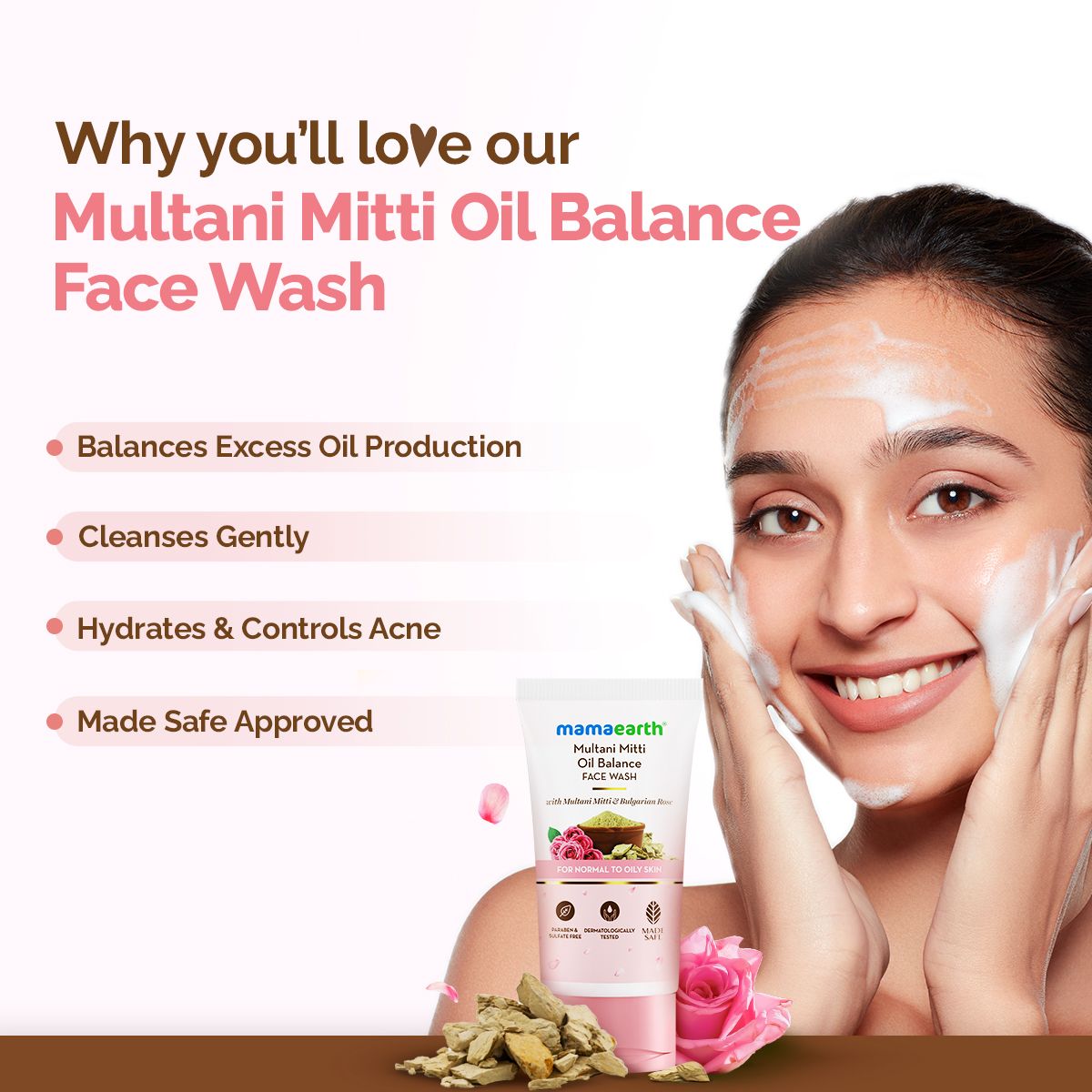 Mamaearth Multani Mitti Oil Balance Face Wash with Multani Mitti & Bulgarian Rose for Normal to Oily Skin, 150ml - Image 2 - Buy from Indicrest