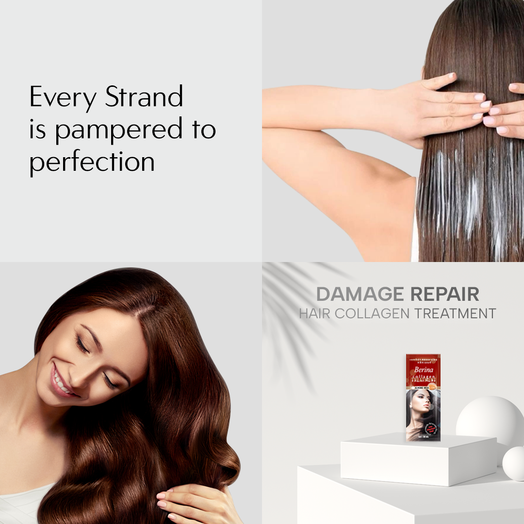 Berina Professional Hair Collagen Treatment Cream Pack of 4 | Deep Hair Repair, Smoothening & Silky Shine, 20g