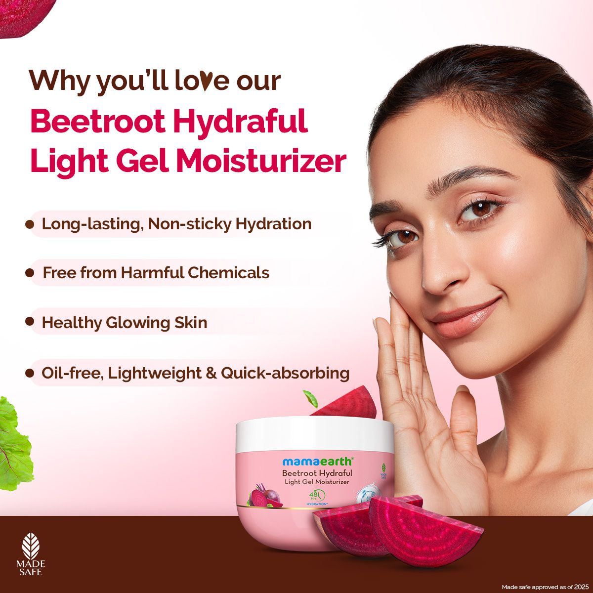 Mamaearth Beetroot Hydraful Light Gel Moisturizer with Beetroot & Hyaluronic Acid for Hydrated Pink Glow, 200g - Image 2 - Buy from Indicrest