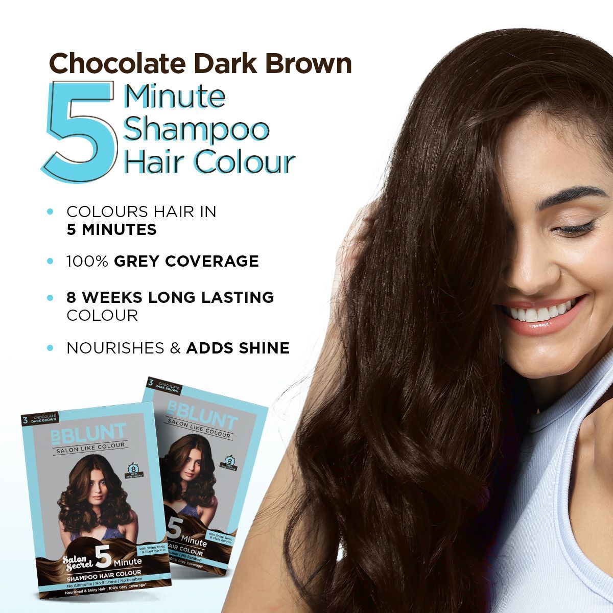 Bblunt 5 Min Shampoo Choco Dark Brown Duo, Natural Black Pack of 2 - Image 3 - Buy from Indicrest