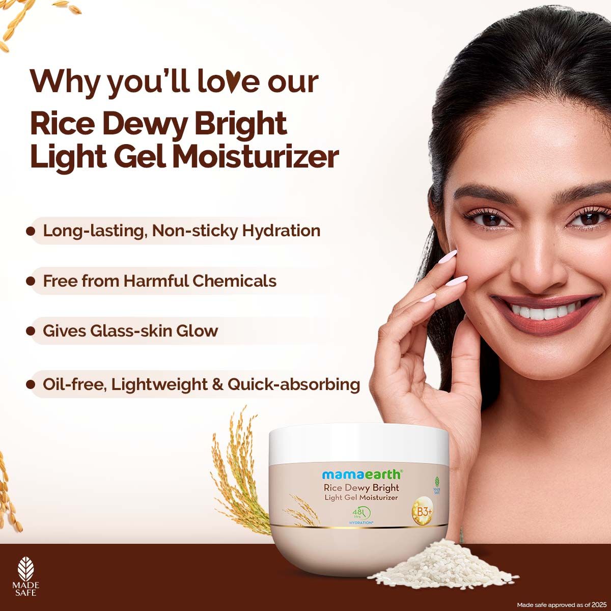 Mamaearth Rice Dewy Bright Light Gel Moisturizer with Rice & Niacinamide For Glass-skin Glow, 200g - Image 2 - Buy from Indicrest