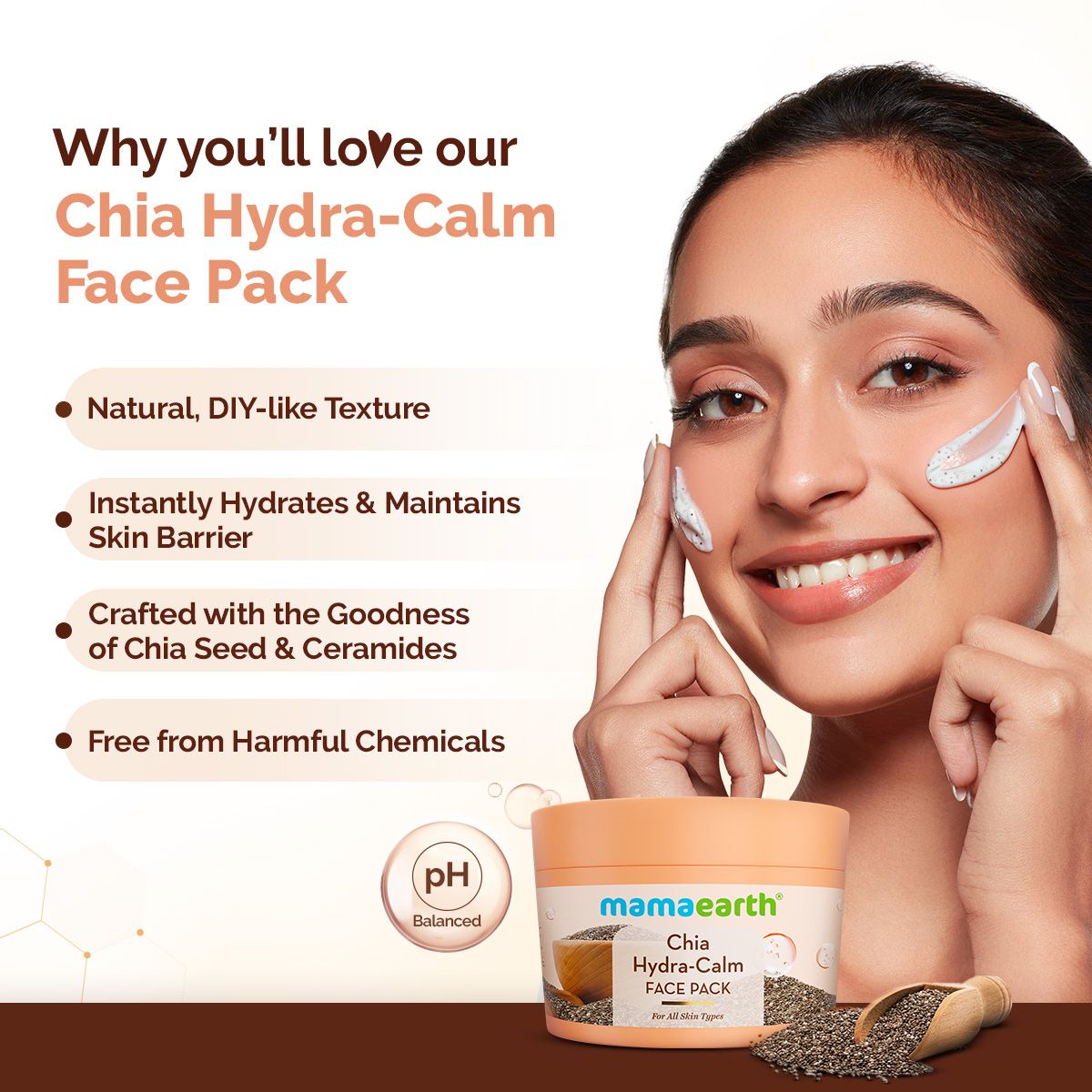 Mamaearth Chia Hydra-Calm Face Pack with Chia Seed & Ceramides for Healthy Skin Barrier, 200g - Image 2 - Buy from Indicrest