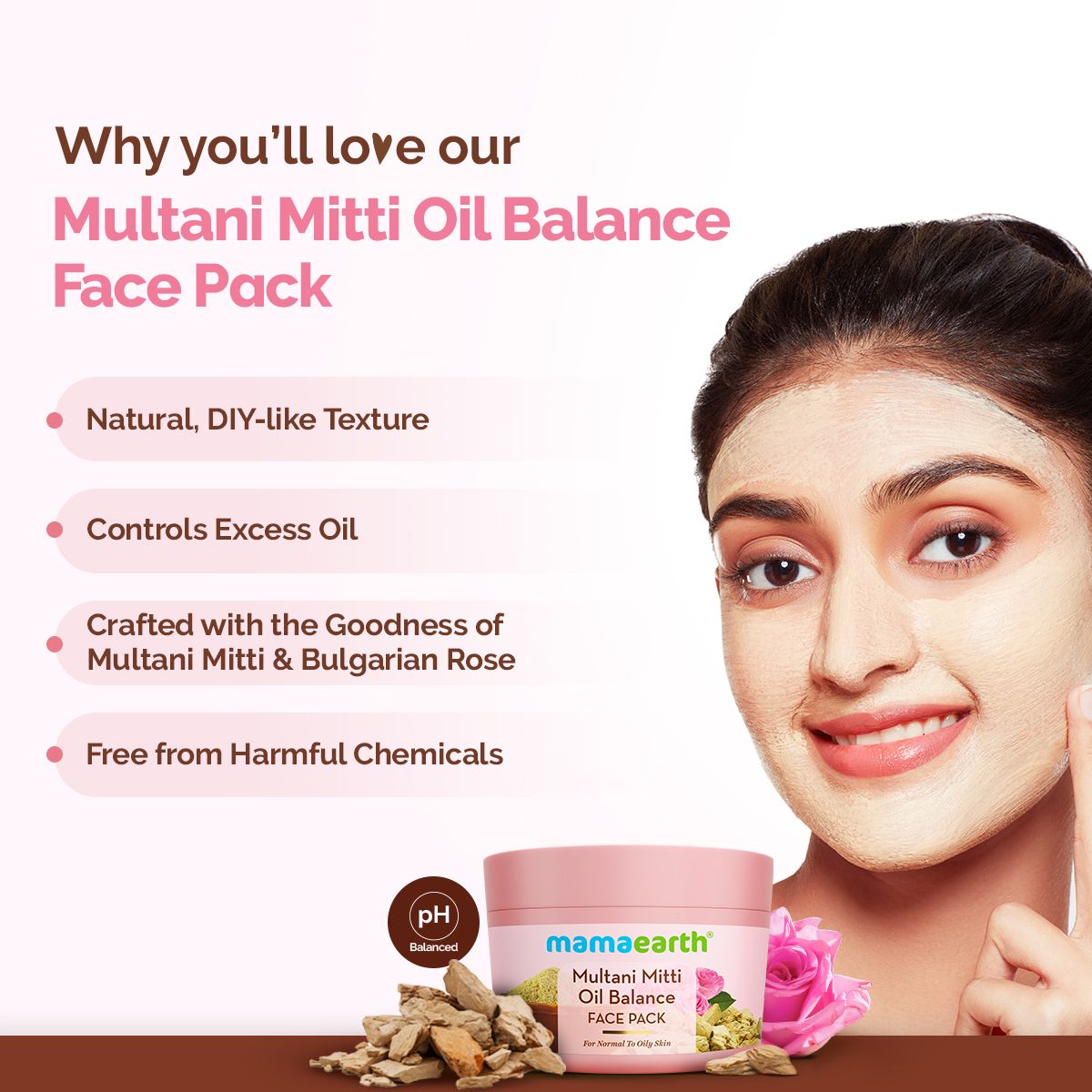 Mamaearth Multani Mitti Oil Balance Face Pack with Multani Mitti & Bulgarian Rose for Normal to Oily Skin, 200g - Image 2 - Buy from Indicrest