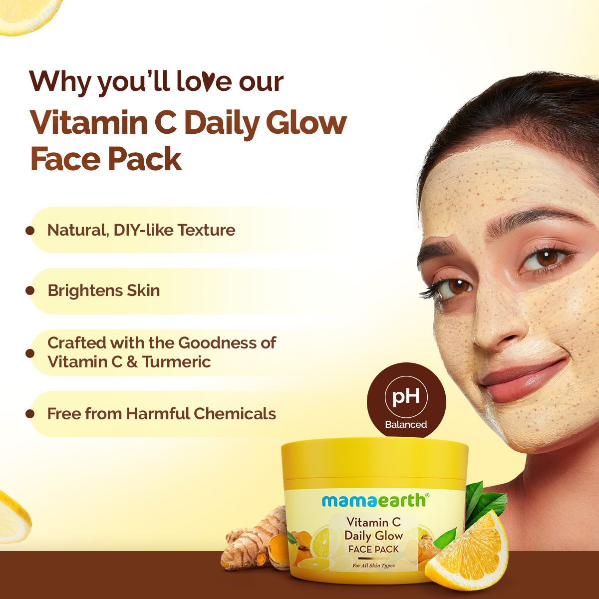 Mamaearth Vitamin C Daily Glow Face Pack with Vitamin C & Turmeric for Illuminating Skin, 200g - Image 2 - Buy from Indicrest