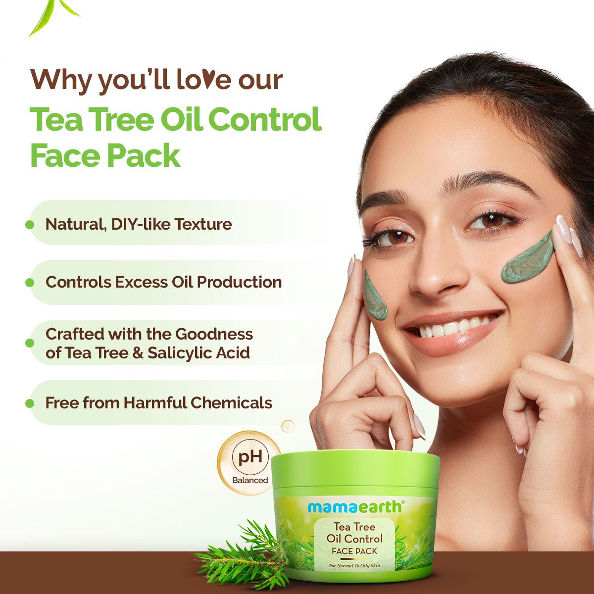 Mamaearth Tea Tree Oil Control Face Pack with Tea Tree & Salicylic Acid for Normal to Oily Skin, 200g - Image 2 - Buy from Indicrest