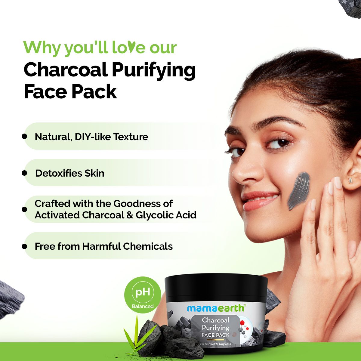 Mamaearth Charcoal Purifying Face Pack with Activated Charcoal & Glycolic Acid for Skin Detoxification, 200g - Image 2 - Buy from Indicrest