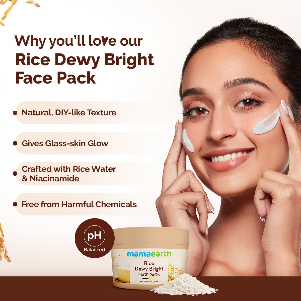 Mamaearth Rice Dewy Bright Face Pack with Rice Water & Niacinamide for For Glass Skin, 200g - Image 2 - Buy from Indicrest