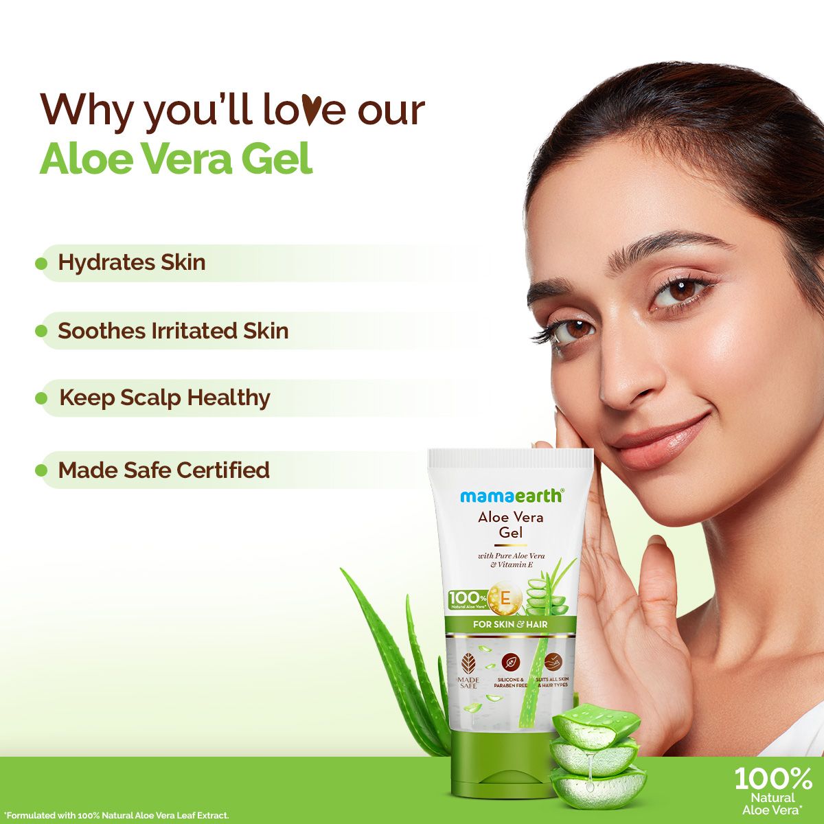 Mamaearth Aloe Vera Gel with 100% Natural Aloe Vera & Vitamin E for Skin & Hair, 150ml - Image 2 - Buy from Indicrest