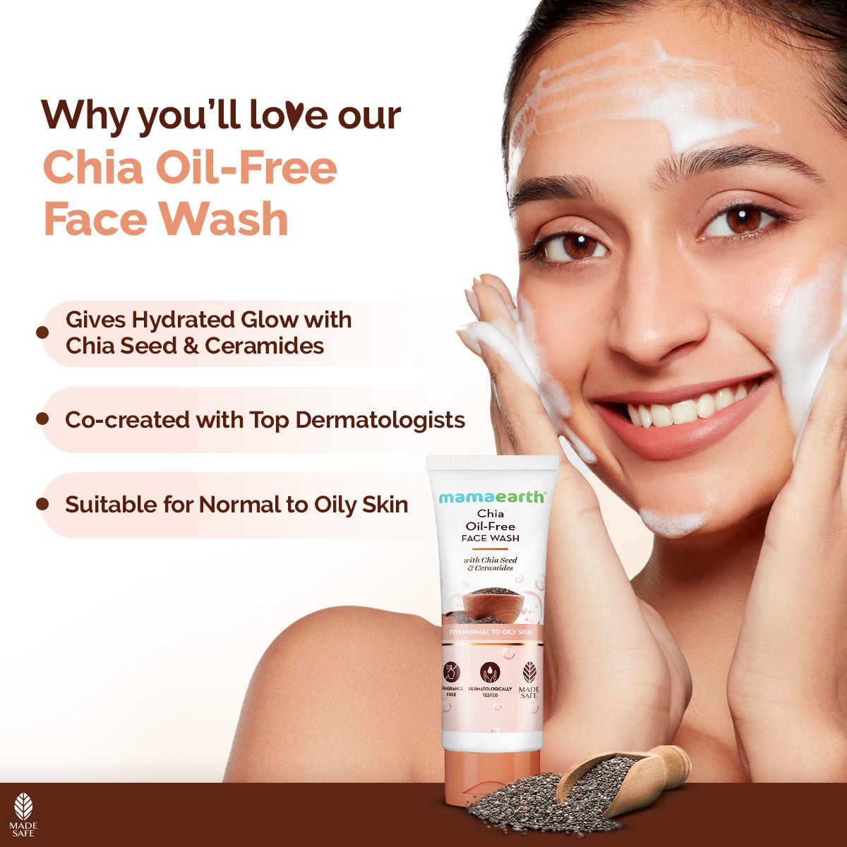 Mamaearth Chia Oil-Free Face Wash with Chia Seed & Ceramides for Hydrated Glow, 100ml - Image 3 - Buy from Indicrest