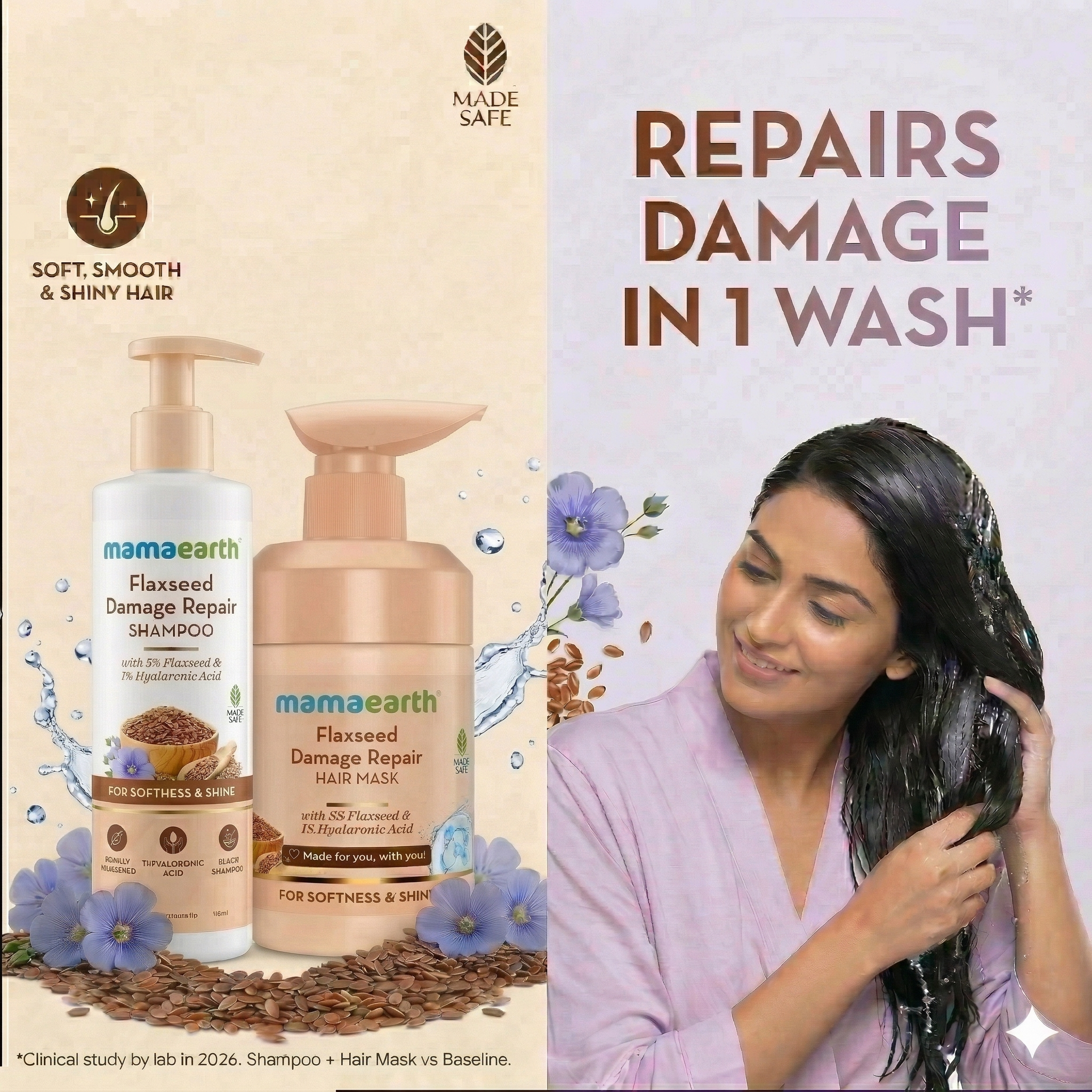 Mamaearth Flaxseed Damage Repair Combo, Shampoo 250 ml + Hair Mask 300 ml - Image 6 - Buy from Indicrest