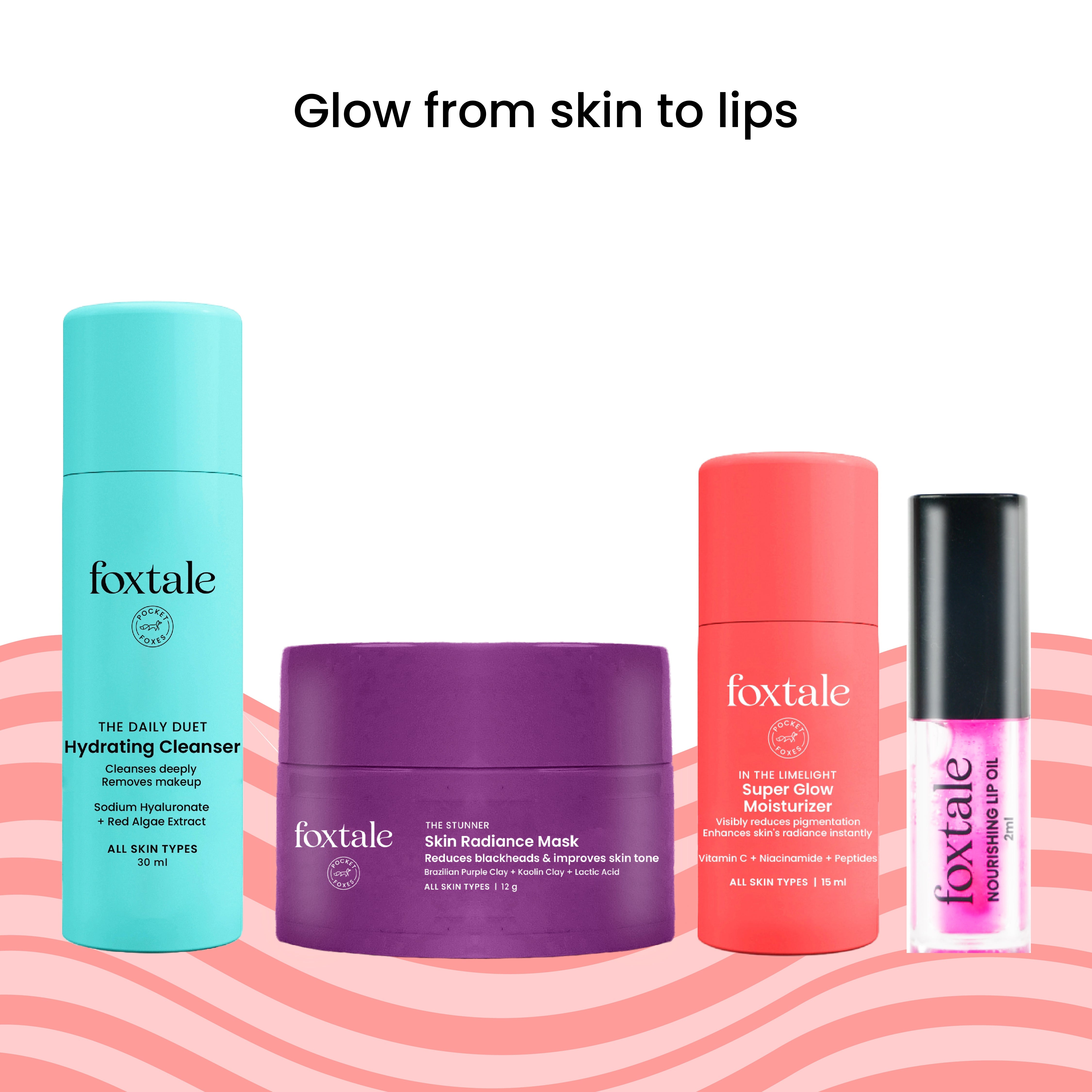 Foxtale Heart-Shaped Pouch Gift Kit Hydrating Face Wash + Skin Radiance Mask + Super Glow Moisturizer + Lip Oil + Heart Shaped Pouch - Image 2 - Buy from Indicrest
