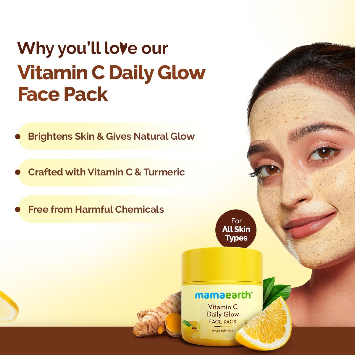 Mamaearth Vitamin C Daily Glow Face Pack with Vitamin C & Turmeric for Illuminating Skin, 100g - Image 2 - Buy from Indicrest