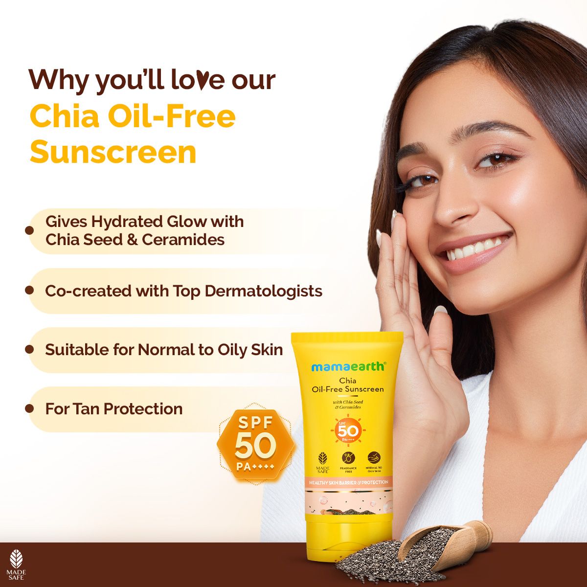 Mamaearth Chia Oil-Free Sunscreen SPF 50 PA++++ In-Vivo Tested (ISO 24444:2019 Certified, CTRI/2025/05/086630), 50g - Image 3 - Buy from Indicrest