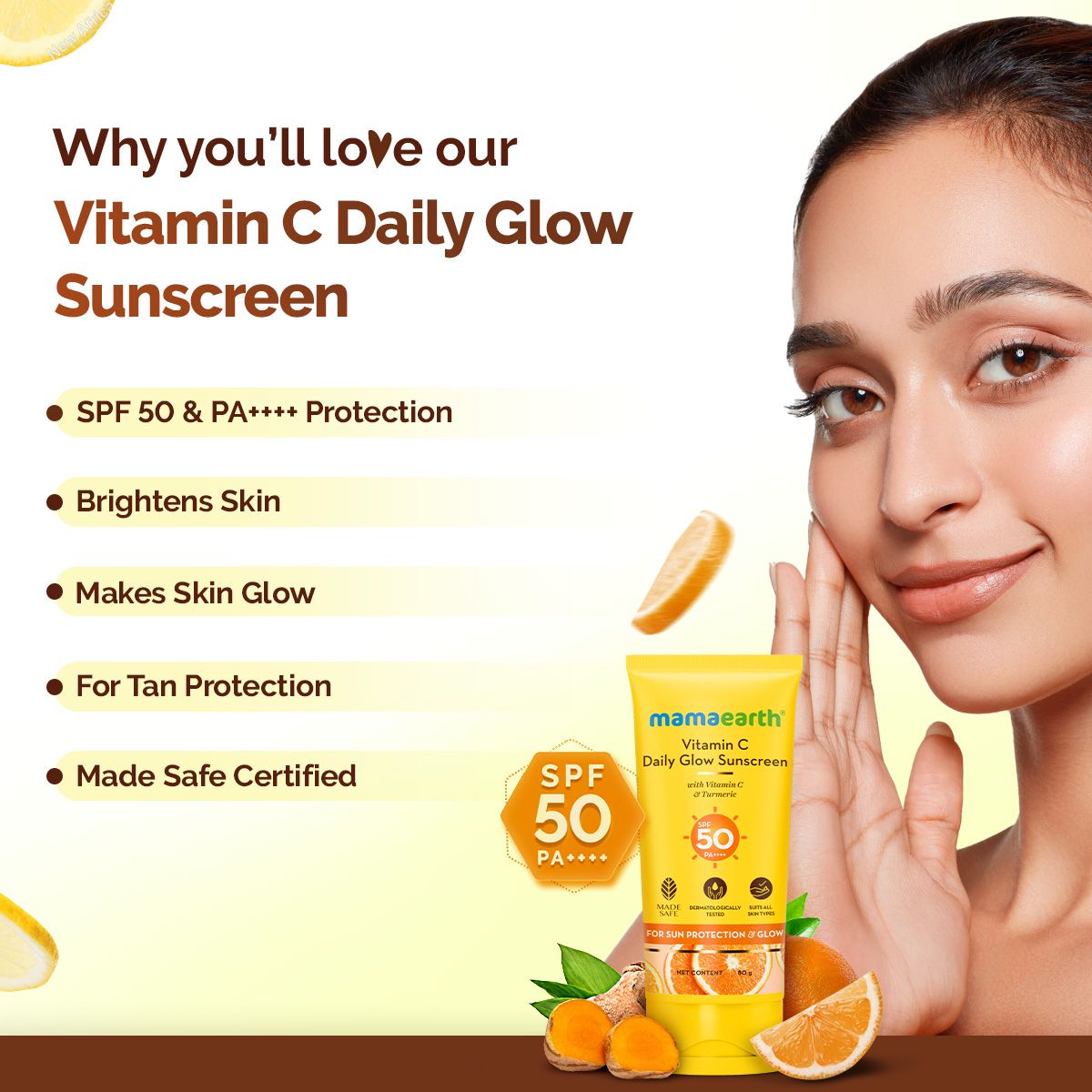 Mamaearth Vitamin C Daily Glow Sunscreen SPF 50 PA++++, 80g - Image 2 - Buy from Indicrest