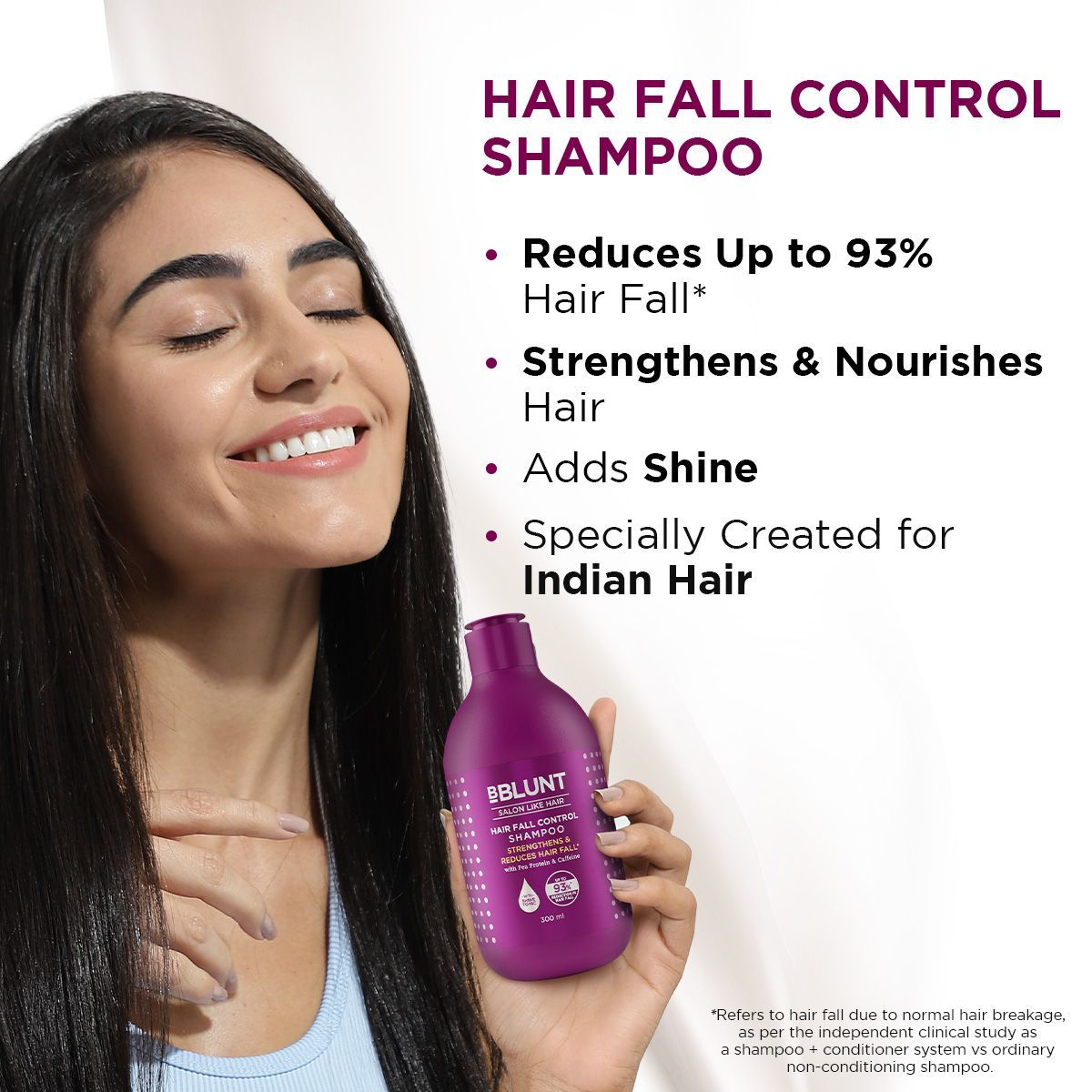 Bblunt Hair Fall Control Shampoo with Pea Protein & Caffeine for Stronger Hair - 300ml, Pack of 3 - Image 2 - Buy from Indicrest