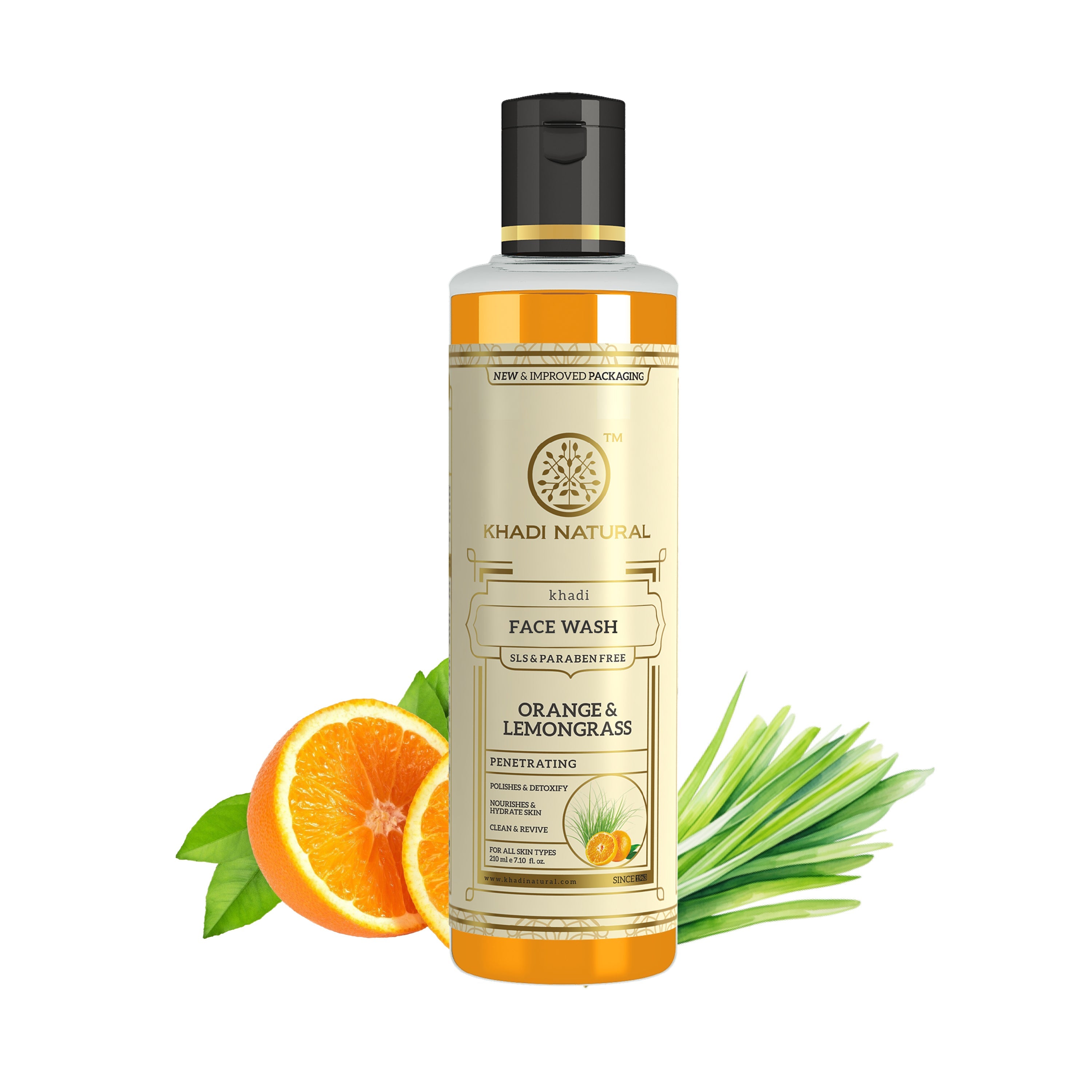Khadi Natural Herbal Orange & Lemongrass Face Wash SLS & Paraben Free - 210ml - Image 2 - Buy from Indicrest
