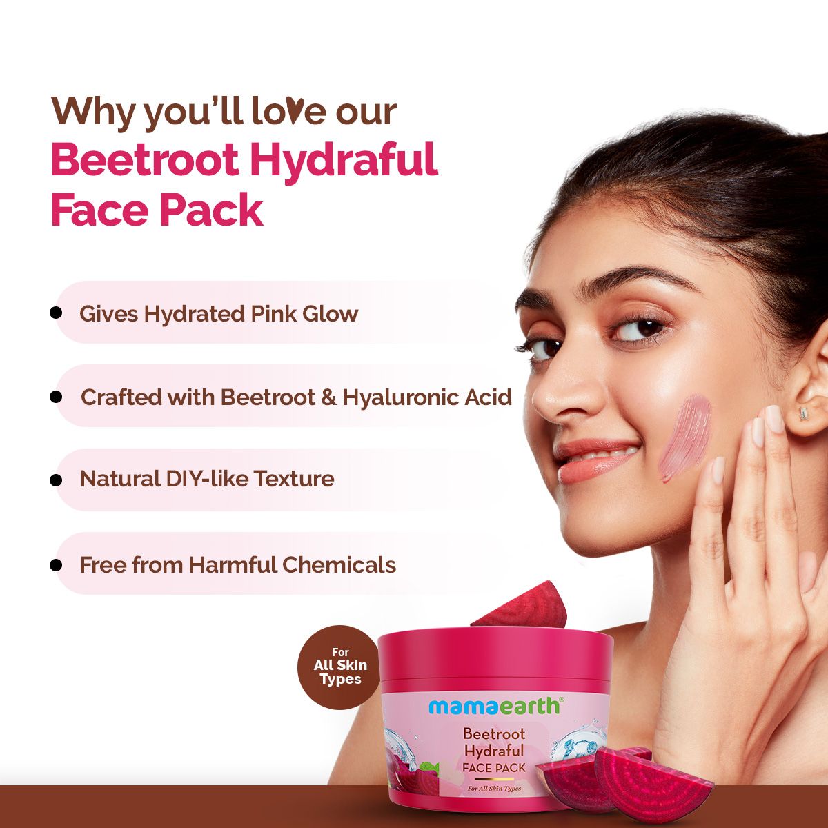 Mamaearth Beetroot Hydraful Face Pack with Beetroot & Hyaluronic Acid for All Skin Types, 200g - Image 2 - Buy from Indicrest