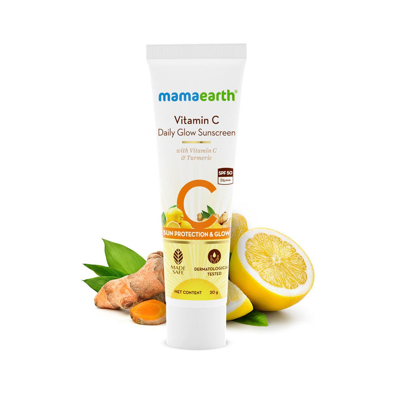 Mamaearth Vitamin C Daily Glow Sunscreen With Vitamin C & Turmeric for Sun Protection & Glow, 20g - Buy from Indicrest