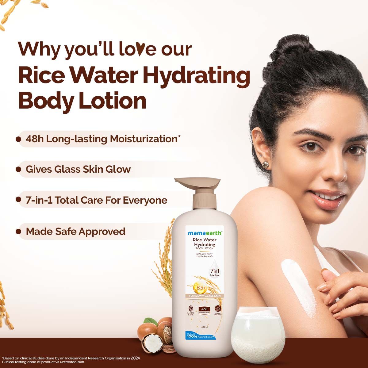 Mamaearth Rice Water Hydrating Body Lotion with Rice Water & Niacinamide for Dewy Glass Skin, Pack of 2 X 400ml - Image 2 - Buy from Indicrest