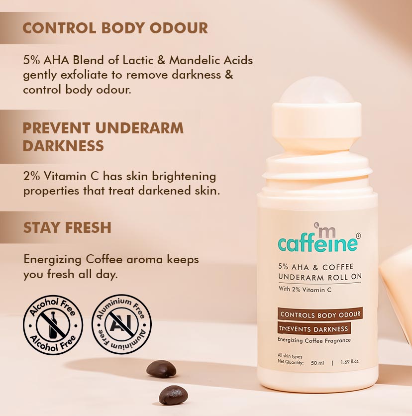 Mcaffeine 5% AHA Underarm Roll On with Coffee, 50ml - Image 2 - Buy from Indicrest