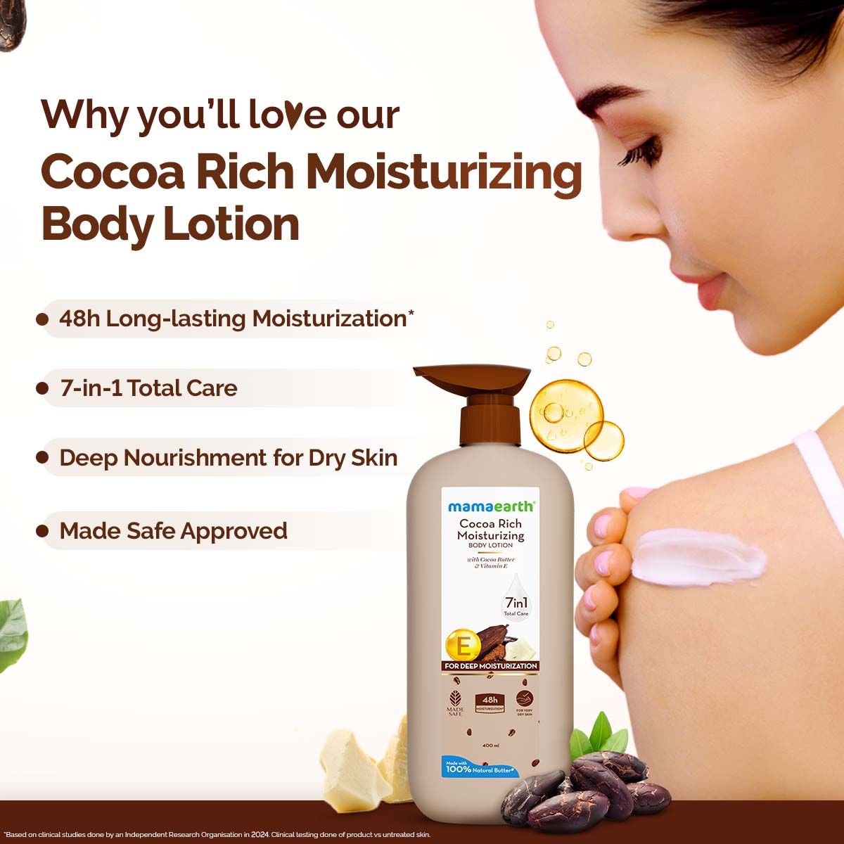 Mamaearth Cocoa Rich Moisturizing Body Lotion with Cocoa Butter & Vitamin E for Intense Moisturization, Pack of 2 X 400ml - Image 3 - Buy from Indicrest