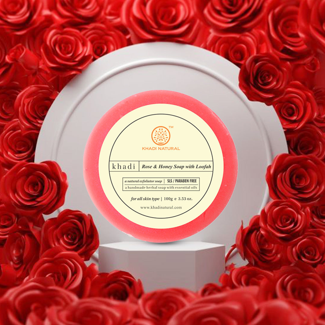 Khadi Natural Rose & Honey Loofah Soap Combo Pack Of 5 – 100gm Each - Image 6 - Buy from Indicrest