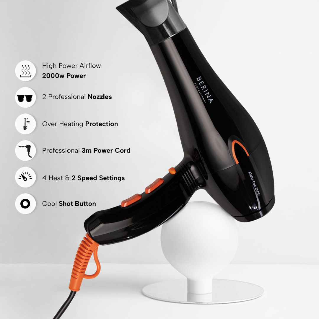 Berina Professional Alpha Cen Black BC-5525 Hair Dryer | Professional Performance & Efficient Drying, BC-5525