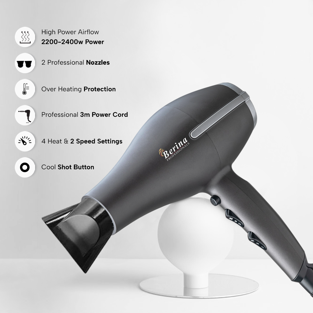 Berina Professional High Power Lightweight BC-8809 Hair Dryer | Fast Drying with Strong Airflow, BC-8809