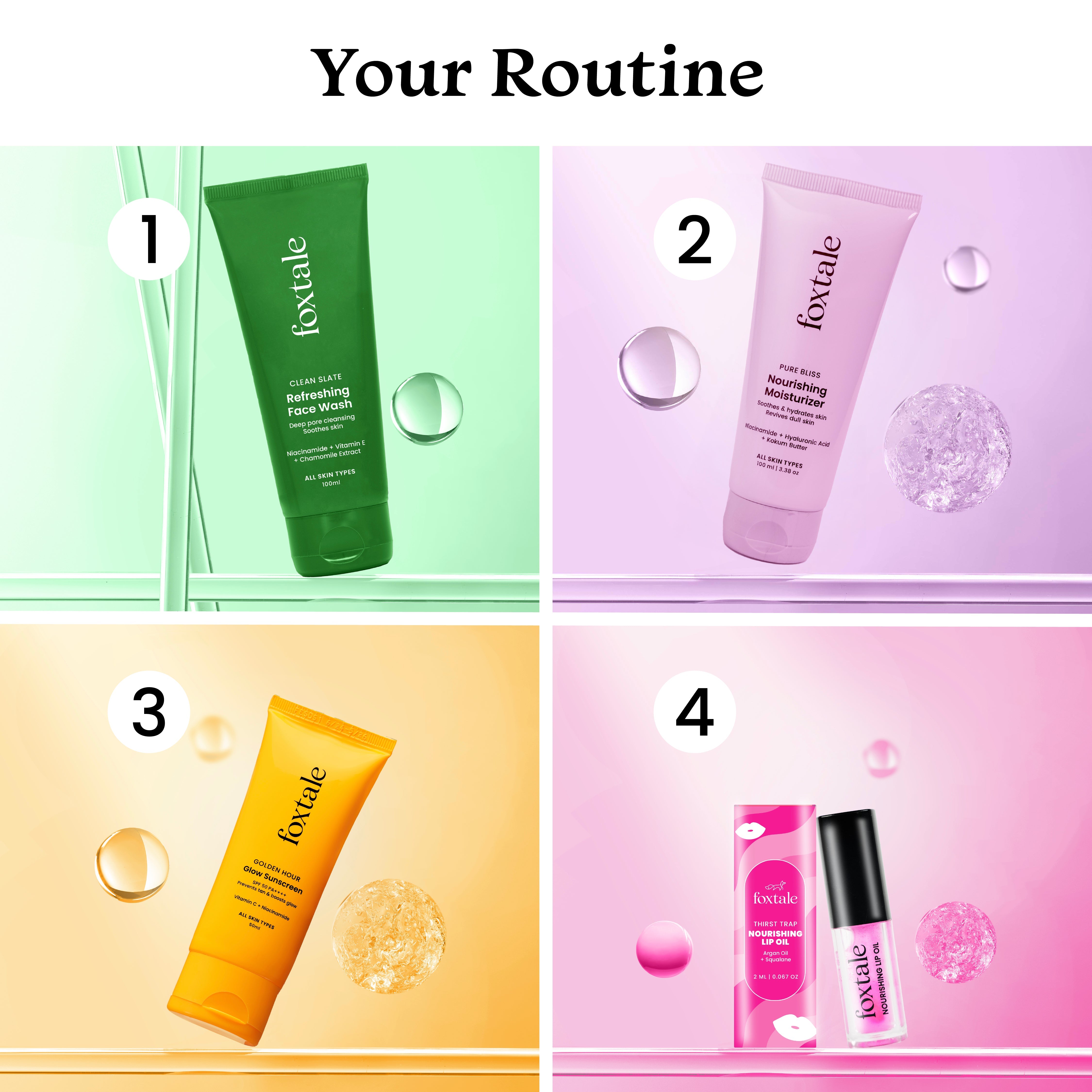 Foxtale Essentials Kit Refreshing Face Wash + Nourishing Moisturizer + Glow Sunscreen - Image 2 - Buy from Indicrest