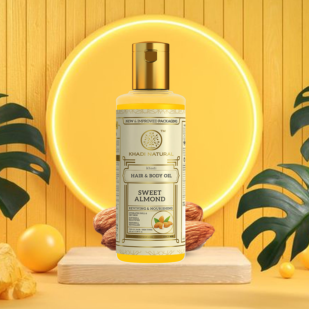 Khadi Natural Sweet Almond Hair & Body Oil - 100ml Sale - Image 6 - Buy from Indicrest