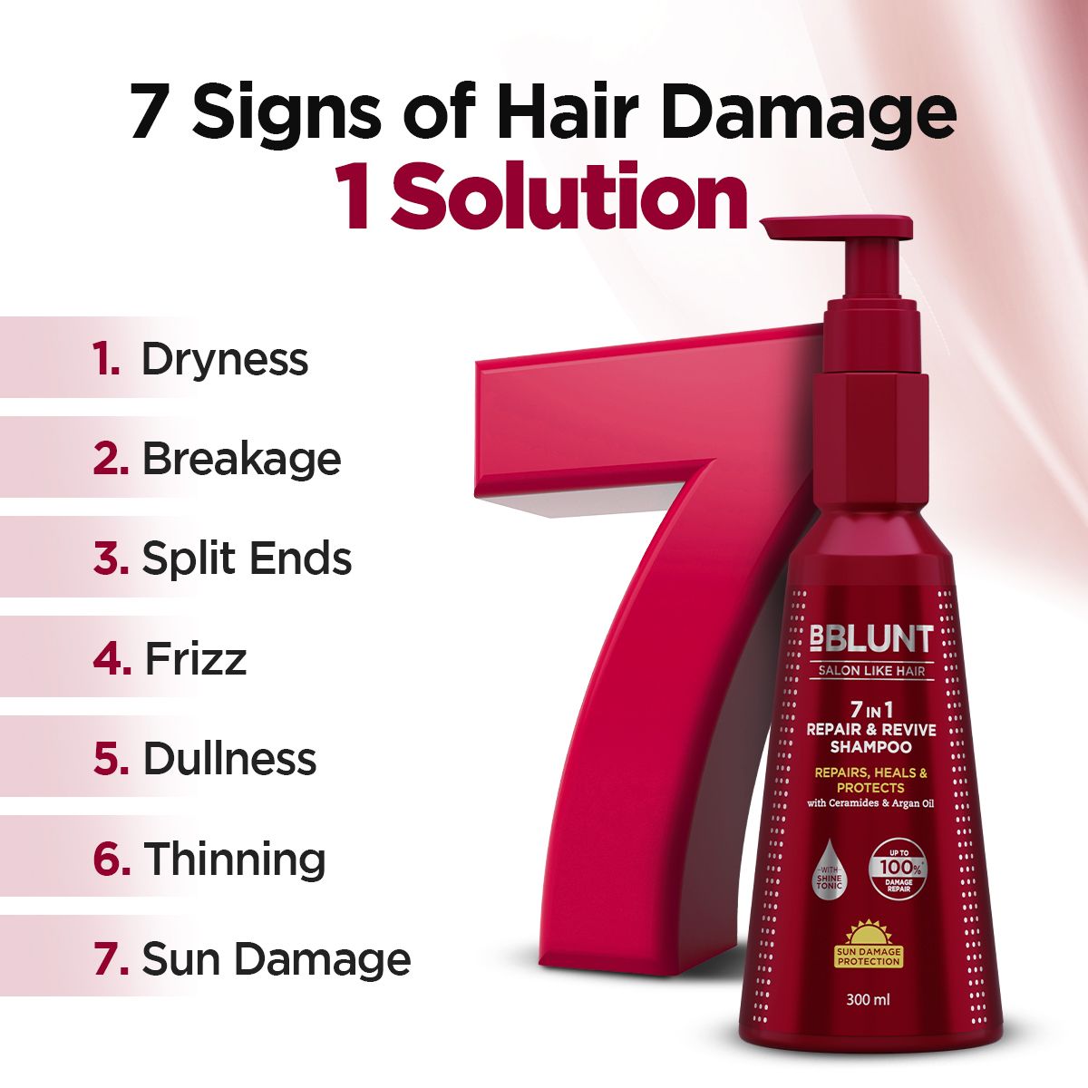 Bblunt 7 in 1 Repair & Revive Shampoo for Upto 100% Damage Repair, 300ml, Pack of 3 X 300ml - Image 3 - Buy from Indicrest