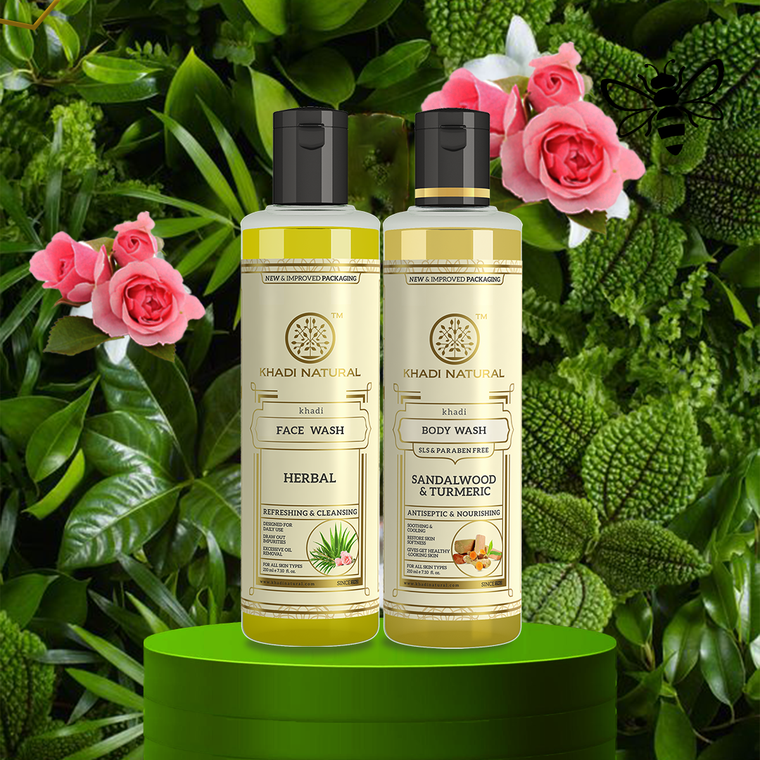 Khadi Natural Herbal Face Wash & Sandalwood & Turmeric Body Wash – Combo Pack of 2 - 210ml Each - Image 5 - Buy from Indicrest