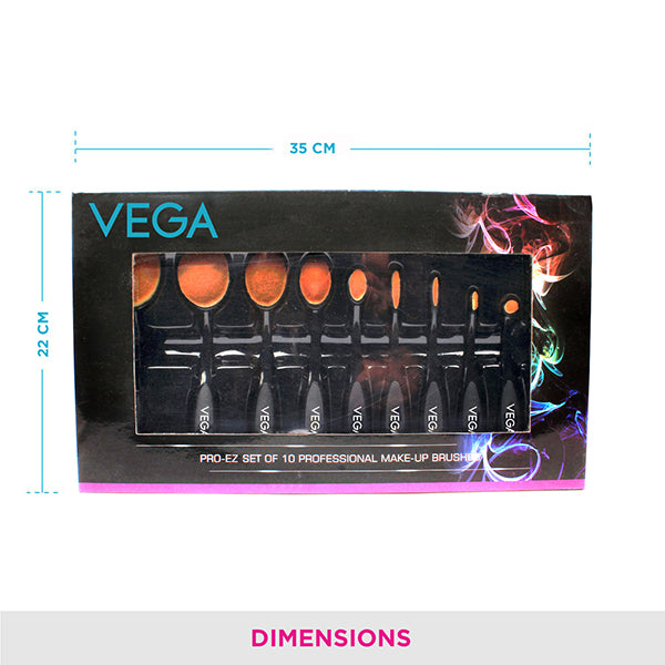 Vega Pro EZ Set of 10 Professional Make-Up Brushes - MBS-10
