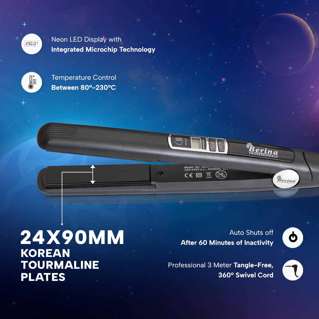 Berina Professional Digital Control Flat Straightener BC-040P | Precise Temperature Control & Smooth Styling, BC-040P